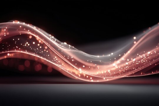 Red glowing light waves with pink particles create an abstract digital art background - Powered by Adobe