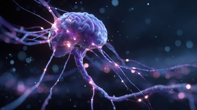 Visual Representation of a Neuron Network With Glowing Connections in a Dark Background Showcasing Neural Activity and Biological Complexity