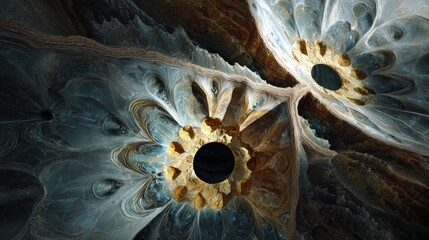 Exoplanet Architecture Abstract Alien mineral formations arranged in purposeful patterns low gravity perspective with twin sun shadows