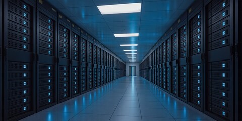 Modern data center hosting powerful servers for global cloud services