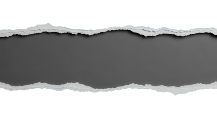 Seamless ripped white paper texture strip revealing dark grey background isolated.