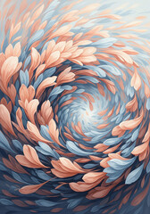 Abstract floral oil painting background with pastel peach and blue petals.