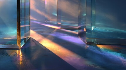 Layered abstract background architecture lines in translucent glass refracting light dreamy and ethereal