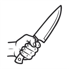 Monochrome Kitchen Cutlery Hand Holding Sharp Knife Illustration Culinary Art Food Preparation Tools Weaponry Graphic