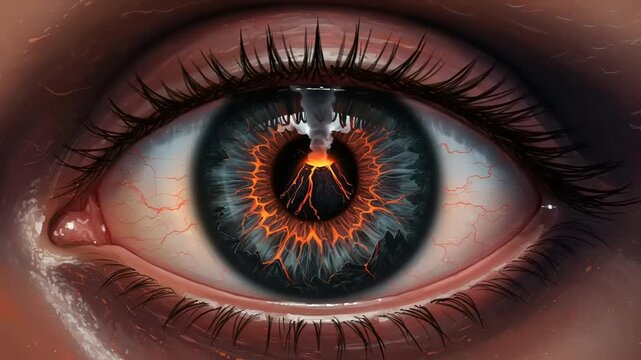Close-up of an eye with fiery orange details