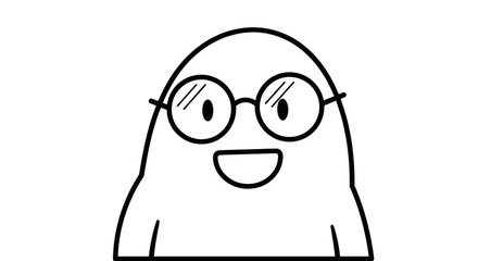 Obraz premium A simple black and white illustration of a smiling blob character wearing glasses.