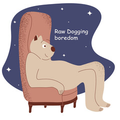 Raw Dogging boredom concept. Vector illustration of cute Capybara in armchair with trendy texture. Funny Capybara child t-shirt print and nursery art. EPS 10