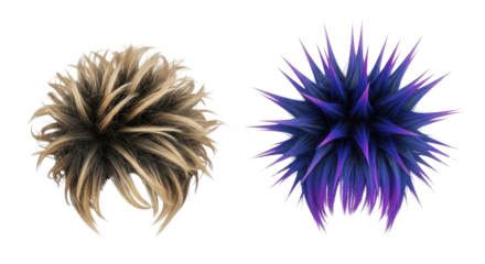 Spiky blonde and purple blue punk rock hairstyle assets isolated on white background