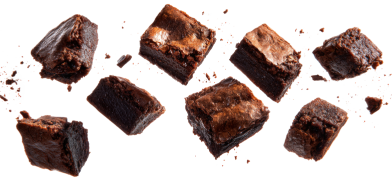 A close up of a chocolate bar with crumbs falling off