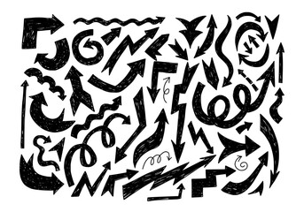 Hand drawn arrows set. Vector illustration. Isolated on white background.