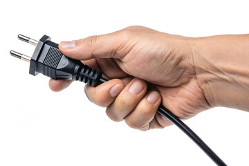 Powerful hand connecting black electrical plug, promising energy and modern technology solutions, perfect for sustainable living ads