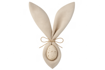Easter bunny napkin folding holding speckled egg
