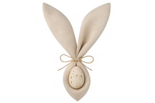 Easter bunny napkin folding holding speckled egg - Powered by Adobe