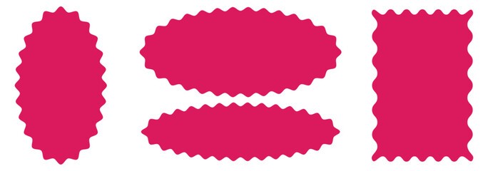 Set of abstract shape with corrugated wavy edge vector elements. Set of frames with zigzag edge, scallop edge shape. Rectangular, oval scalloped frames. Isolated elements for design of text box, badge