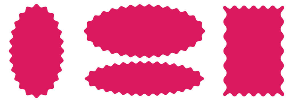 Set of abstract shape with corrugated wavy edge vector elements. Set of frames with zigzag edge, scallop edge shape. Rectangular, oval scalloped frames. Isolated elements for design of text box, badge