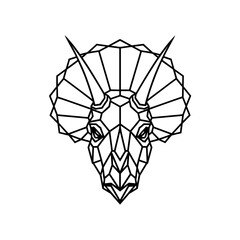 Fototapeta premium Geometric triceratops head illustration in black, minimalist polygonal style