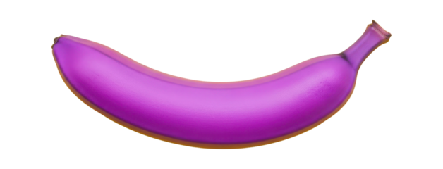 Surreal purple banana isolated close-up, vibrant gradient color for unique food marketing design isolated PNG with Transparent Background