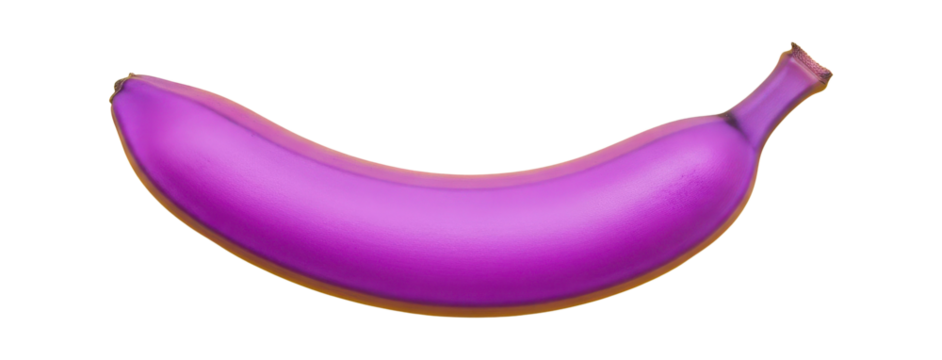 Surreal purple banana isolated close-up, vibrant gradient color for unique food marketing design isolated PNG with Transparent Background - Powered by Adobe