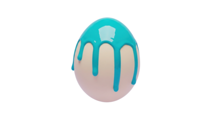 Single white egg dripping with vibrant cyan paint coating for holiday design. isolated PNG with Transparent Background