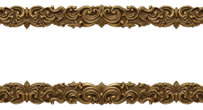 Elegant Ornament Design: Two decorative, ornate borders in a warm, gilded finish. the design exudes sophistication, ideal for adding a touch of elegance to any visual.