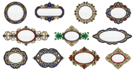 Collection of ornate vintage frames and luxury baroque labels vector set for wedding invitation design isolated PNG with Transparent Background