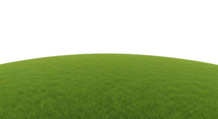 Vivid green grass lawn covering a curved hill ready for product placement or design. isolated PNG with Transparent Background