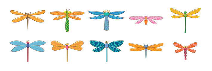 Cute dragonfly insect illustration, vector, simple, flat design for children's posters, books, backgrounds and children's room decoration. Insect isolated on a white background. Vector illustration.