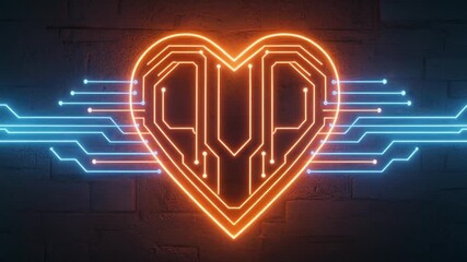 Digital heart circuit board with glowing lines symbolizes technological connection and love. Ideal for themes of AI, love, technology, and futuristic concepts.
- Powered by Adobe