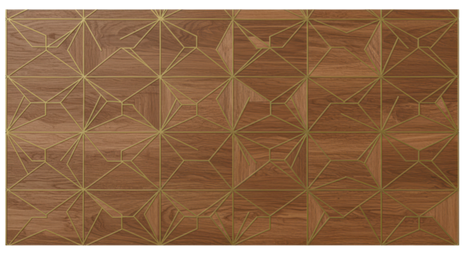 Geometric Wooden Pattern: a wooden surface with a modern geometric pattern. This intricate design, with a balance of lines and shapes, invites the eye to explore its depths.