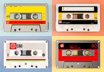 Fototapeta premium Vintage audio cassette tapes collage 3d
