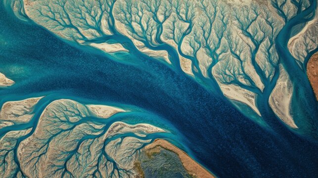 Aerial view of river delta patterns