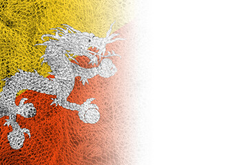 White background with Bhutan flag on fishing net