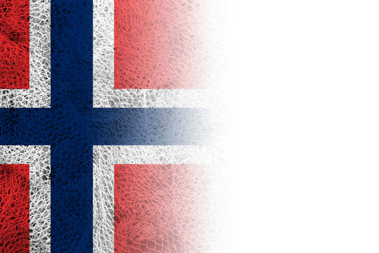 White background with Norwegian flag on fishing net
