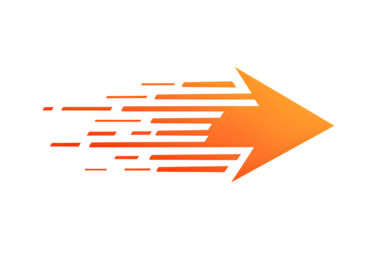 Orange speed arrow symbol representing fast motion and progress.
