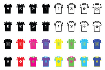 Sport Team Kit Uniform T-shirt Vector Icons, Editable T-shirt Shapes and Colors