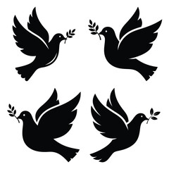 christmas dove silhouette clipart set