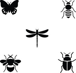Simple flat design icons of different flying and crawling insects.