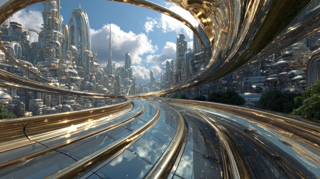 Futuristic cityscape elevated road