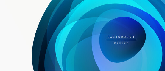 Abstract blue layers create circular design. Gradient shades evoke depth, modern aesthetic. Text reads background design.