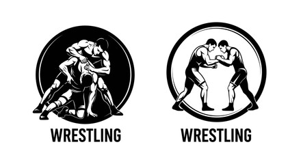 Fototapeta premium Two distinct wrestling logos showcasing dynamic grappling and standing stances.
