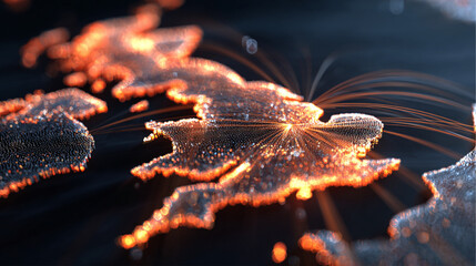 Futuristic UK digital map with glowing data nodes and orange network arcs