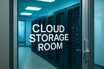 Cloud storage room entrance showcasing data center infrastructure