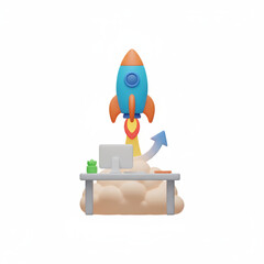 3d rocket launch boosts financial growth over desk cloud scene