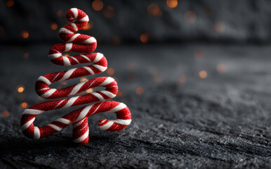 Christmas Card - Loading Concept - Tree And Candy Canes On Black Stone