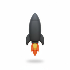 3d rocket financial growth icon with flame boost and white background minimal