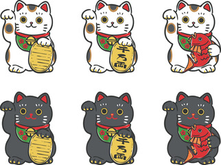 招き猫のイラストセット　ベクター

