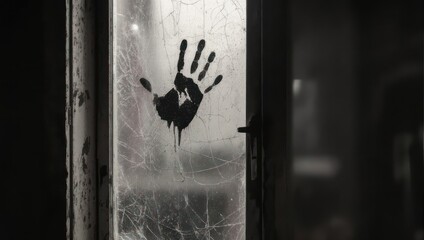 Eerie Handprint on Glass - A Haunting Touch in the Dark.