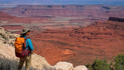 Exploring the breathtaking red rock canyons during a sunny day in desert terrain - Powered by Adobe