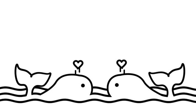 Two dolphins rise from the waves with hearts above them, forming a sweet moment that highlights affection, companionship, and the joy found in marine harmony