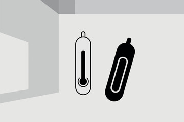 Two stylized thermometers one outline and one solid silhouette